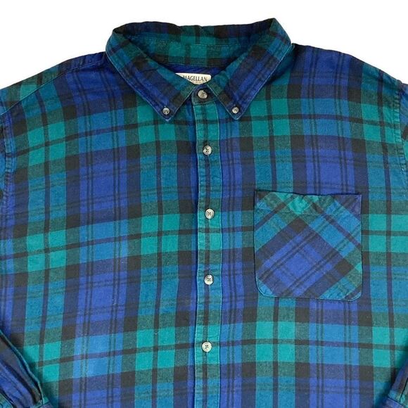 Magellan Shirt Mens Size 3XL Blue Green Plaid Classic Fit Long Sleeve Button Dow - Picture 3 of 8